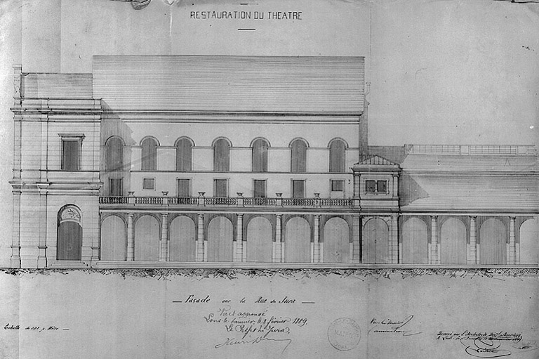 Elévation de la façade latérale après 1889 (projet de transformation).