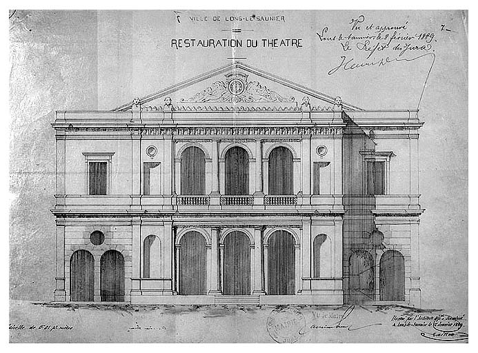 Elévation de la façade antérieure après 1889 (projet de transformation).