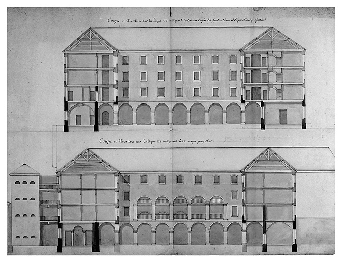 Elévations des façades des bâtiments conventuels après transformation en séminaire (projet de transformation).