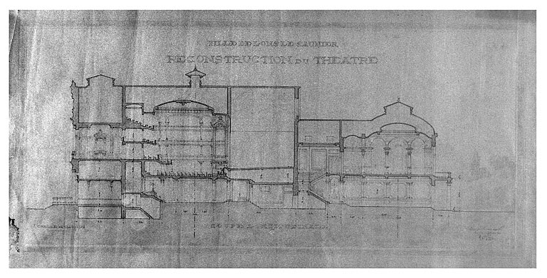 Coupe longitudinale de l'édifice après 1903 (projet de transformation).