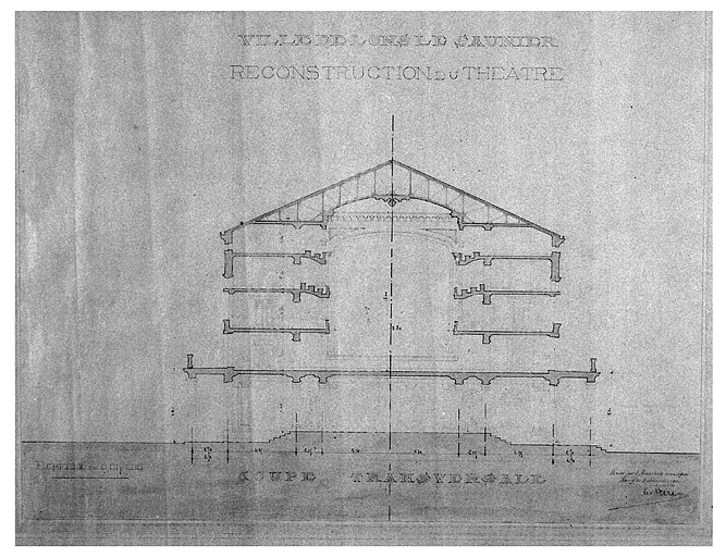 Coupe transversale de l'édifice après 1903 (projet de transformation).