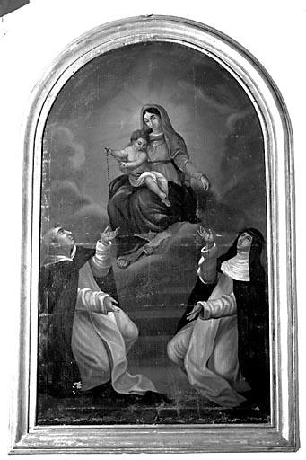 Tableau : la Donation du rosaire à saint Dominique et sainte Catherine de Sienne