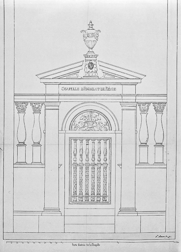 Porte d'entrée de la chapelle : projet de restauration.