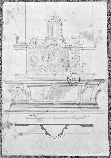 Dessin de l'autel et du tabernacle pour l'église.