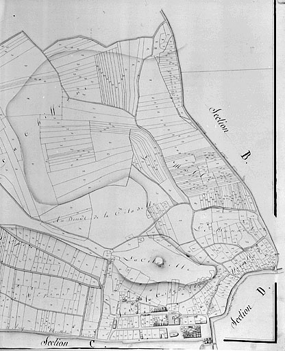 Plan de la partie septentrionale de la Neuve Ville ; extrait du plan cadastral de 1812, section A par Scherrer.