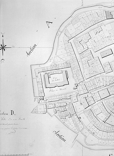 Quartier des Halles et quartier des Tanneurs : extrait du plan cadastral de 1812, section D, par Morel.