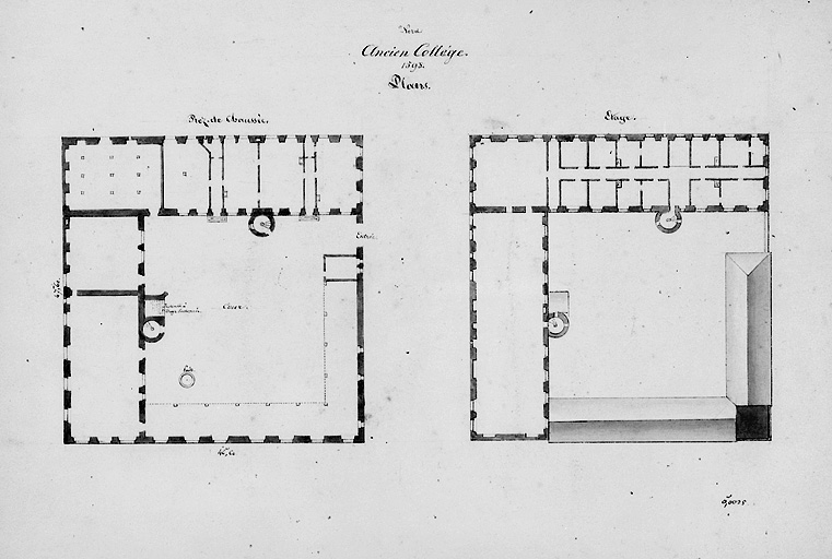 Ancien Collège. 1598. Plans : rez-de-chaussée, étage [Université], début 19e siècle.