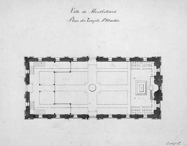 Ville de Montbéliard. Plan du temple St-Martin, 19e siècle