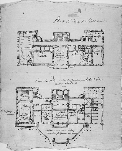 Projet de plan au rez-de-chaussée [... et] Plan du 1er étage [...], vers 1771-1772.