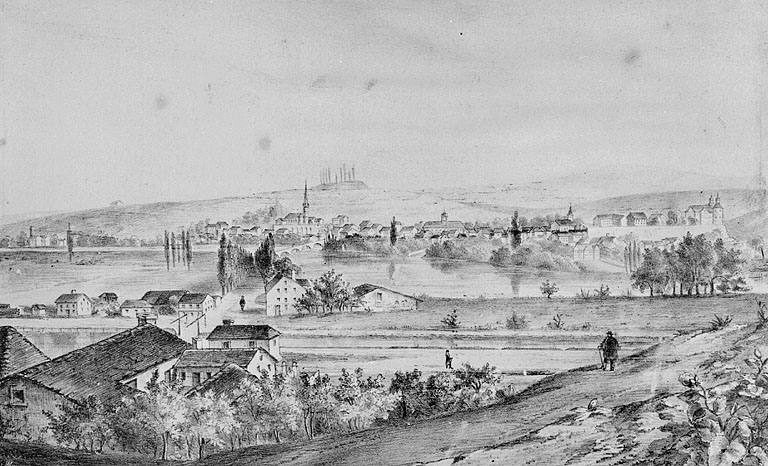 Vue d'ensemble de la ville vers 1860. Lithographie.