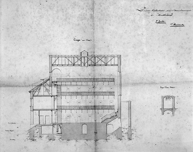 Projet de reconstruction de la prison au même endroit. Coupe longitudinale, 1841.