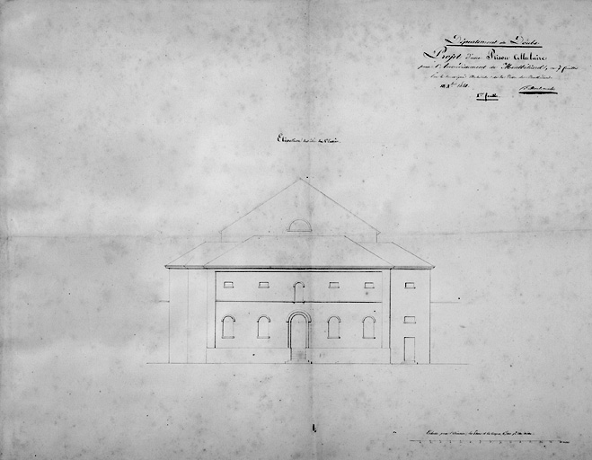 Projet de reconstruction de la prison au même endroit. Elévation de la façade principale, 1841.