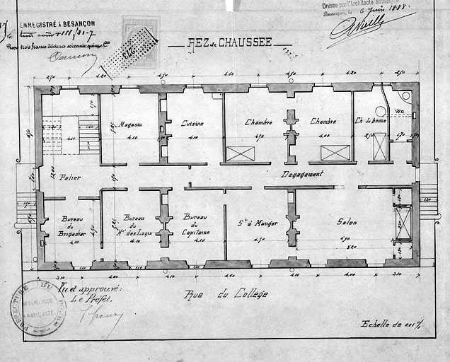 Projet de Gendarmerie à Montbéliard. Plan du rez-de-chaussée, 1888.