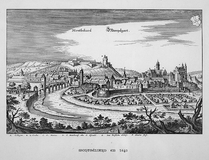Montbéliard en 1643. Gravure par Merian.