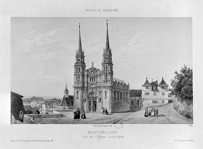 Montbéliard. Vue de l'Eglise catholique, années 1850-1860.