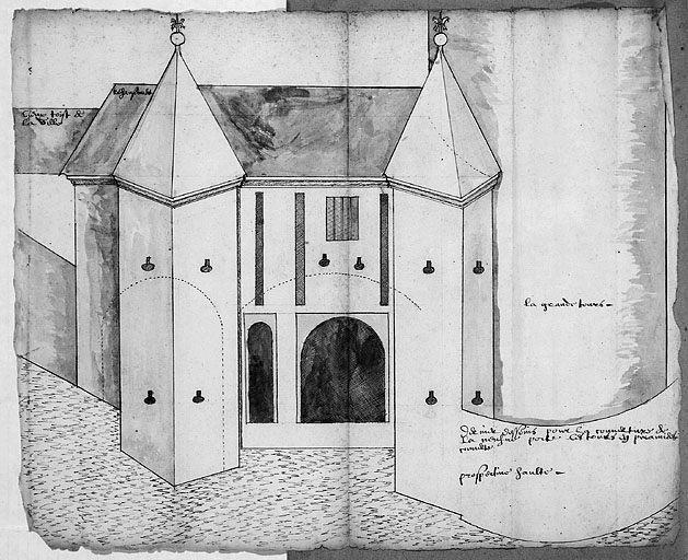 Dernier desseins pour la couverture de la neufve porte [porte de la Prison], 1610.