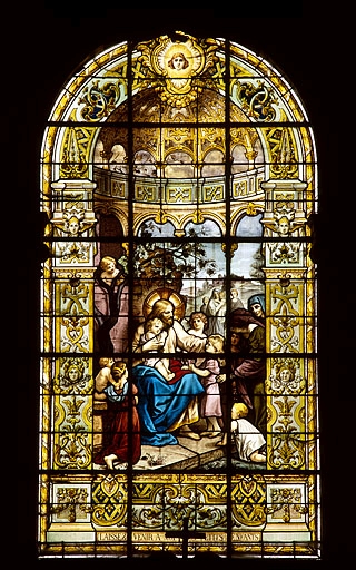 Baie 5 : le Christ accueillant les petits enfants. ; Baie 5 : le Christ accueillant les petits enfants.