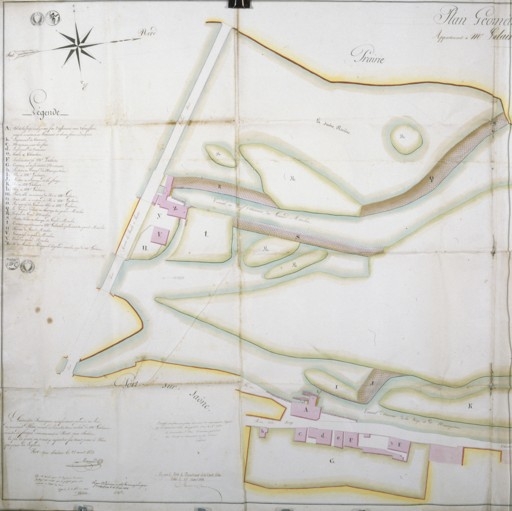 Plan géométrique de la forge du grand moulin et propriétés adjacentes.