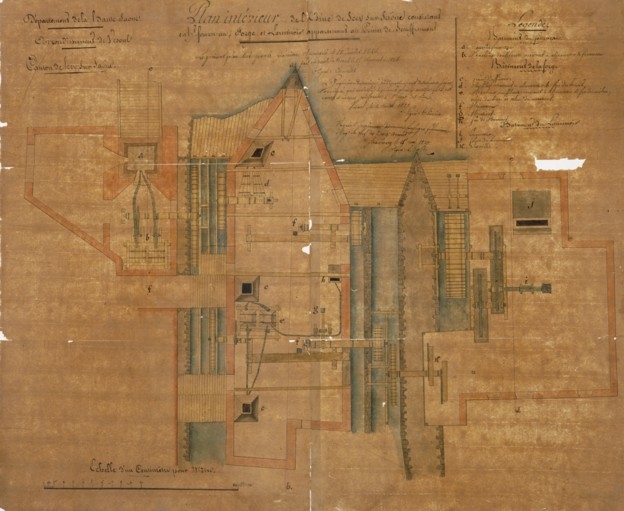 Plan intérieur de l'usine de Scey-sur-Saône consistant en haut fourneau, forges et laminoir [...].