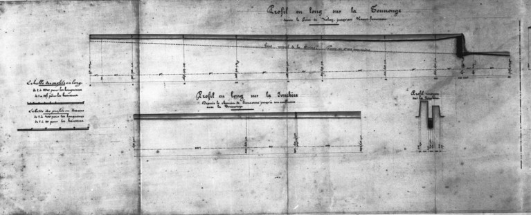 Usine de Mr Tinseau. Instruction des réclamations formulées par la commune de Valay contre la retenue du haut fourneau de Valay, [profil en long].