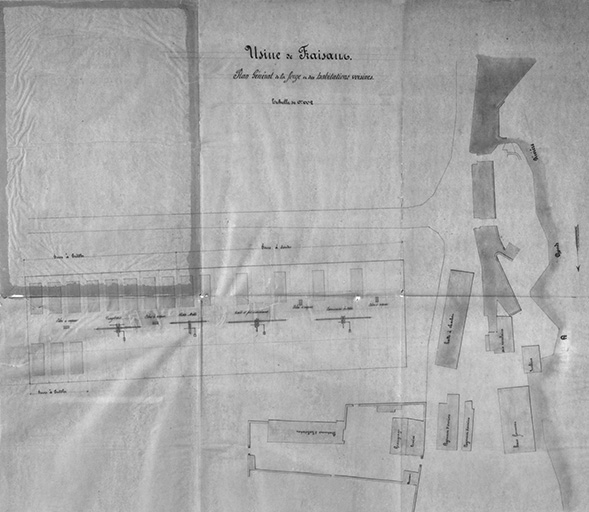 Usine de Fraisans. Plan général de la forge et des habitations voisines.