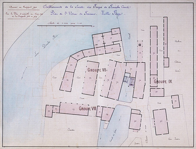 Etablissements de la Société des Forges de Franche-Comté. Plan de l'Usine de Fraisans. Vieille Forge.