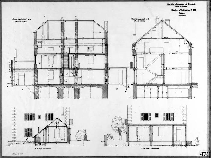 Société Générale de Fonderie. Usine de Belvoye. Maison d'habitation n° A25. Coupes.