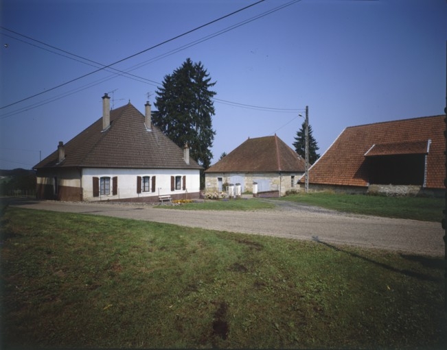 Logement patronal, bâtiment du haut fourneau et halle à charbon. Vue d'ensemble en 1989.