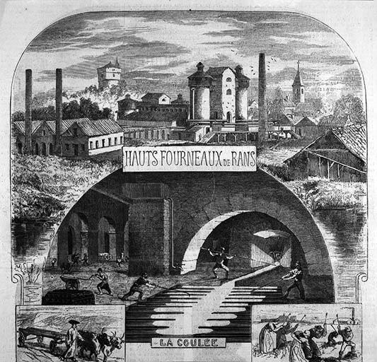 Forges de la Franche-Comté. - Usine de Rans : vue d'ensemble et intérieur de la halle de coulée.