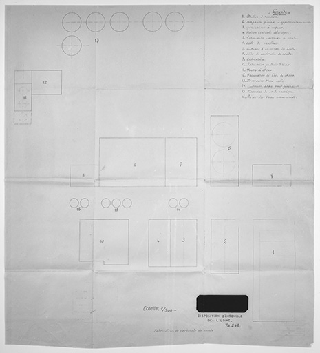 Disposition d'ensemble de l'usine. Fabrication du carbonate de soude. Ta.242.