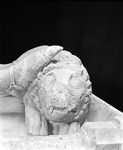 Détail : la tête du lion aux pieds de Renaud de Bourgogne.