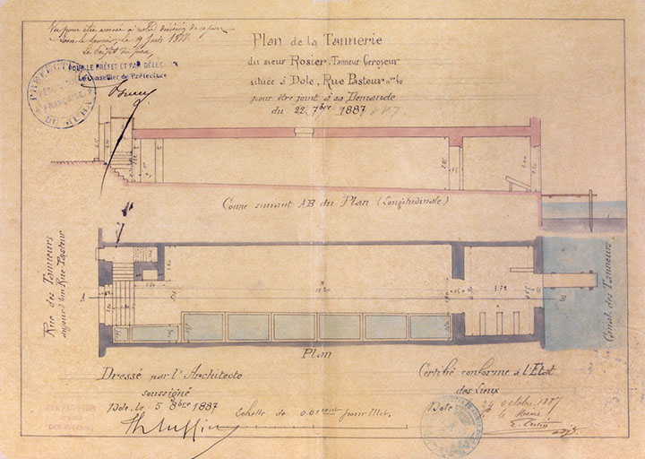 Plan de la Tannerie du sieur Rosier [...] pour être joint à sa Demande du 22 septembre 1887.