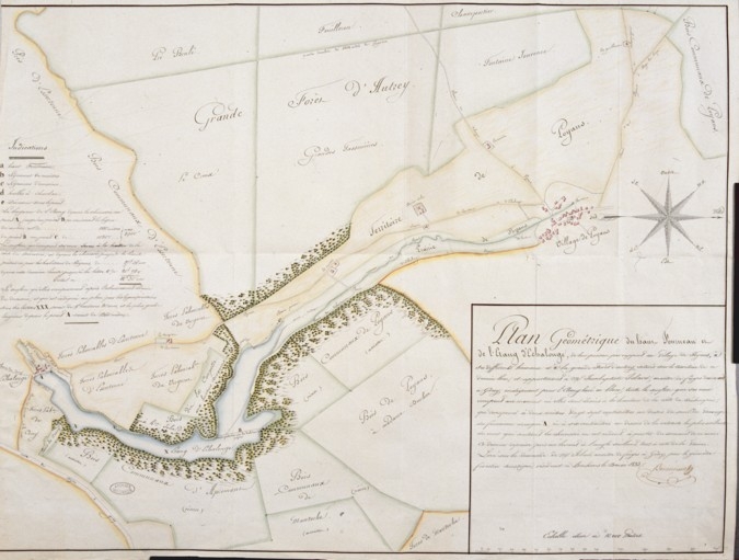 Plan géométrique du haut fourneau et de l'étang d'Echalonge [...].