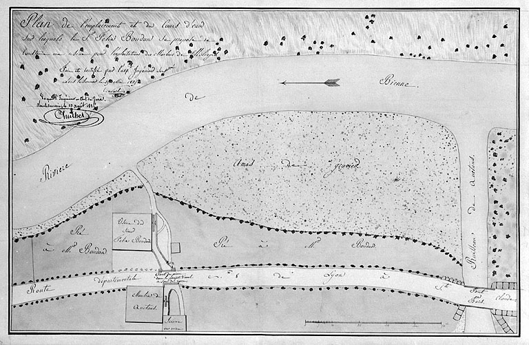 Plan de l'emplacement et du cours d'eau sur lesquels le Sr Félix Boudon se propose de construire une usine pour l'exploitation des Marbres de Molinges.