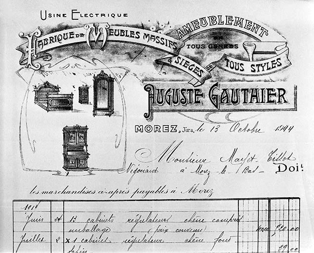 Fabrique de Meubles massifs et sièges de tous styles Auguste Gauthier.