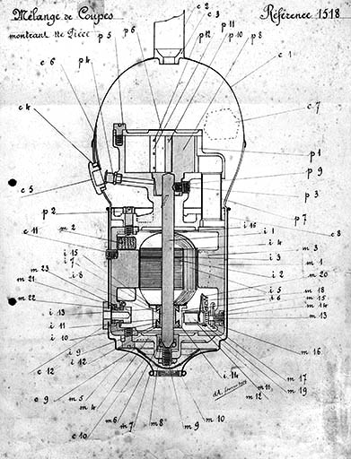 Mélange de Coupes montrant tte Pièce [d'un compresseur pour klaxon d'automobile].