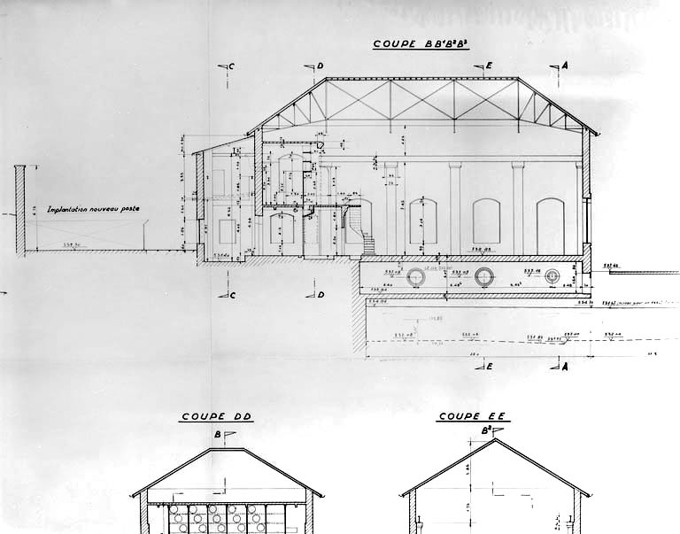 Usine et abords.Coupes. Etat au 10-03-62 [coupe longitudinale].