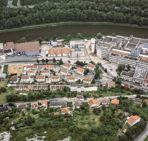 Vue aérienne de la cité ouvrière, depuis le nord.