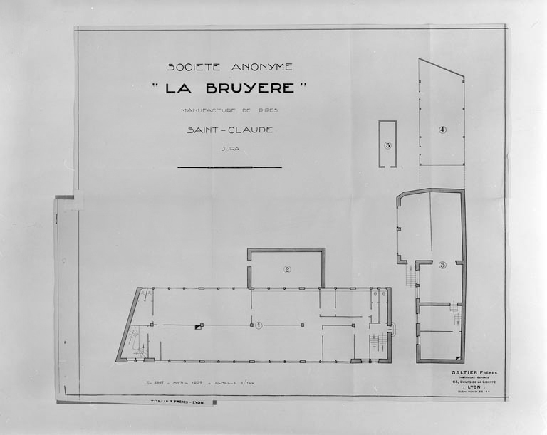 Société Anonyme "La Bruyère", manufacture de pipes. Saint Claude. Jura [plan de distribution au rez-de-chaussée].