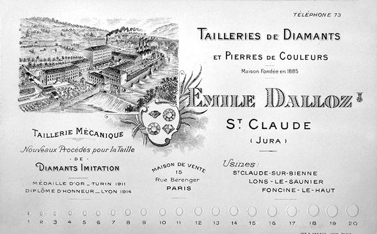 Calibre à brillants avec en-tête des Ets Emile Dalloz.