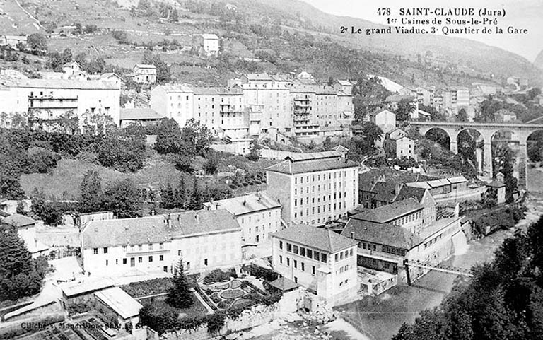 Saint-Claude (Jura). 1er Usines de Sous-le-Pré. 2e Le grand Viaduc. 3e Quartier de la Gare.