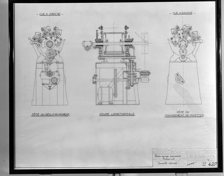 Petite équipe [à] marcassite. Machine à polir. Ensemble définitif, coupe et élévations.