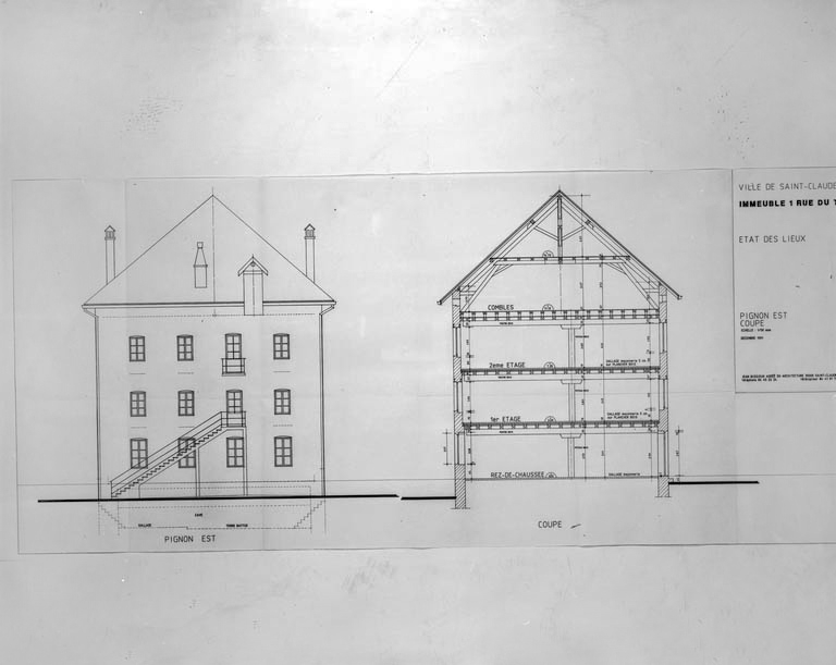 Immeuble 1 rue du Tomachon. Etat des lieux. Pignon est et coupe.