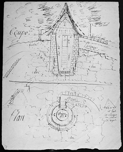 Plan et coupe d'une glacière.