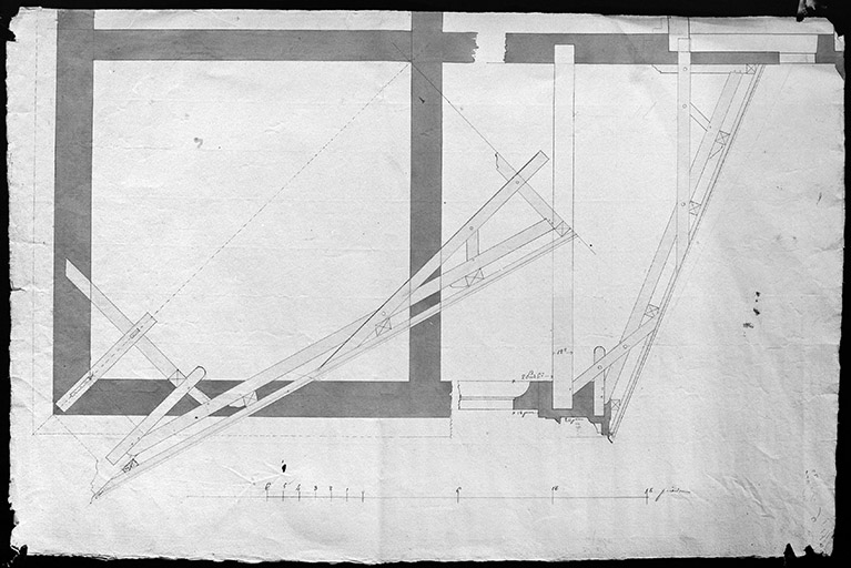 Détail des demi-fermes de la charpente.