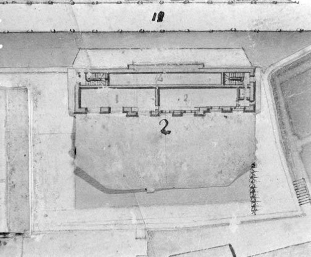 Plan du château d'Arlay et de ses attenances [détail : " Bâtiment des remises et écuries de Madame la Comtesse ", plan de distribution].