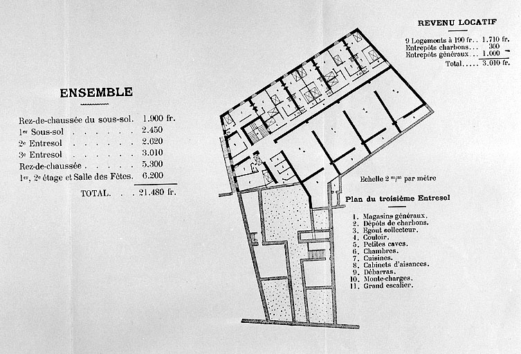 Plans de la Maison du Peuple de St Claude. Plan du troisième entresol.