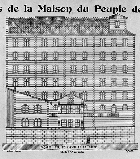 Plans de la Maison du Peuple de St Claude. Façades sur le Chemin de la Coupe.