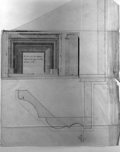 Production : projet de cheminée Louis XIII avec coupe d'un piédroit.