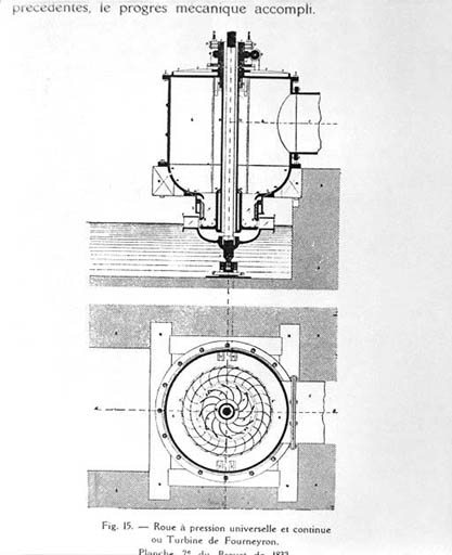 Détail du dessin et de la coupe de la turbine Fourneyron. 1832.